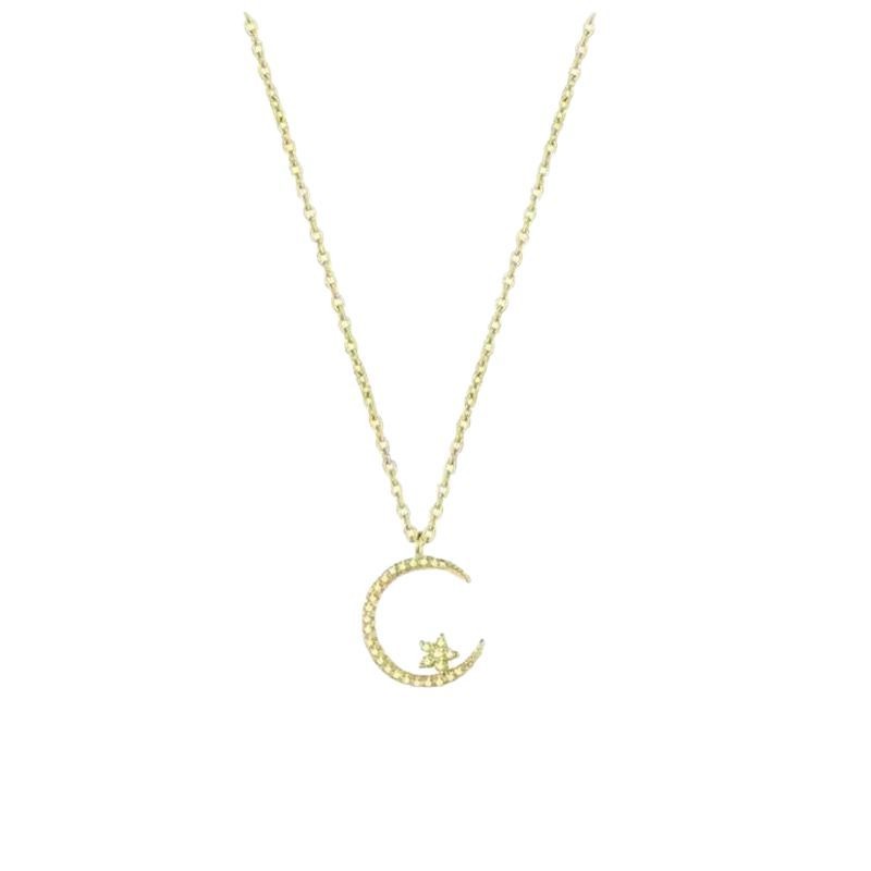 1pc Elegant Rhinestone Studded Star & Moon Necklace, Minimalist Dainty Clavicle Chain For Women, Suitable For Party & Gift