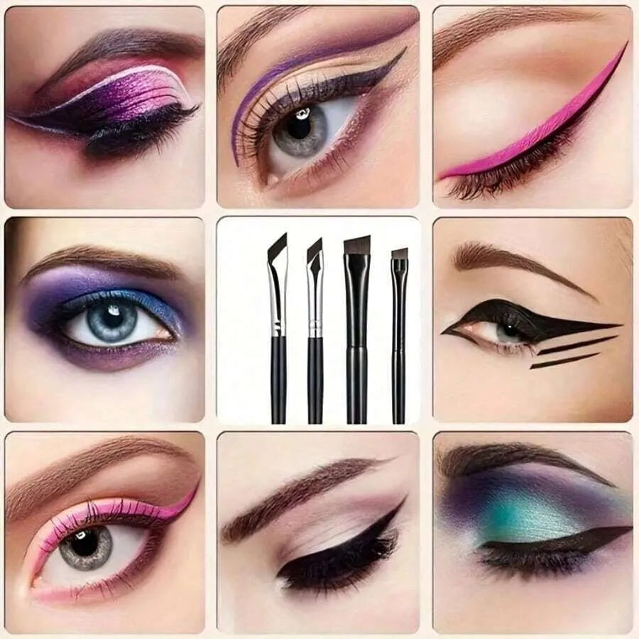 4PCS(1Pack) Ultra-Thin Diagonal Eyeliner Brush Set -  Diagonal Eyeliner Eyebrow Brush, Sickle Ultra-Thin Diagonal Flat Angle, Suitable For Silkworm Eyebrow Details Eye Makeup Beauty Makeup Tools