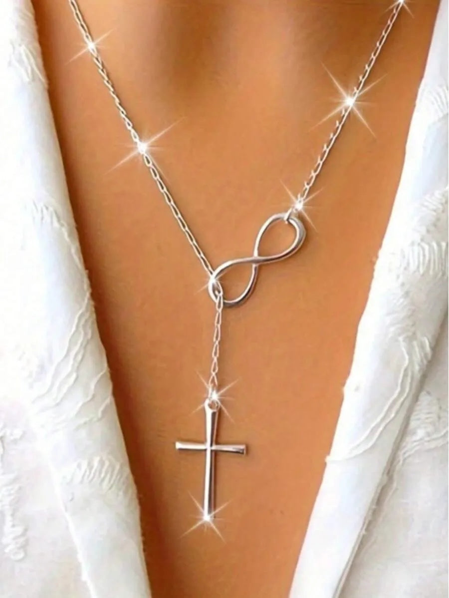 1PC Simple Lucky Number 8 Cross Pendant Choker – Versatile Unisex Jewelry Worn by Men and Wome