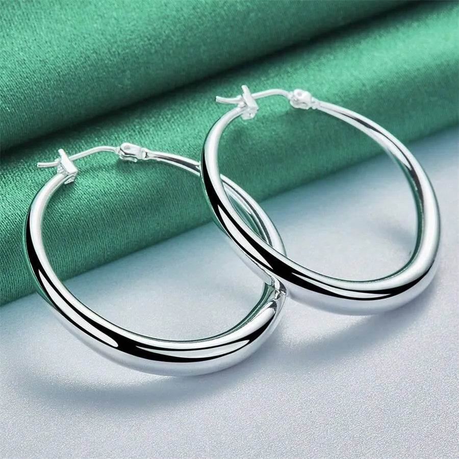 1PAIR Elegant 1 Pair 925 Silver 36MM Polished Round Hoop Earrings Fashion For Women Luxury Gift Christmas Party Charm Jewelry