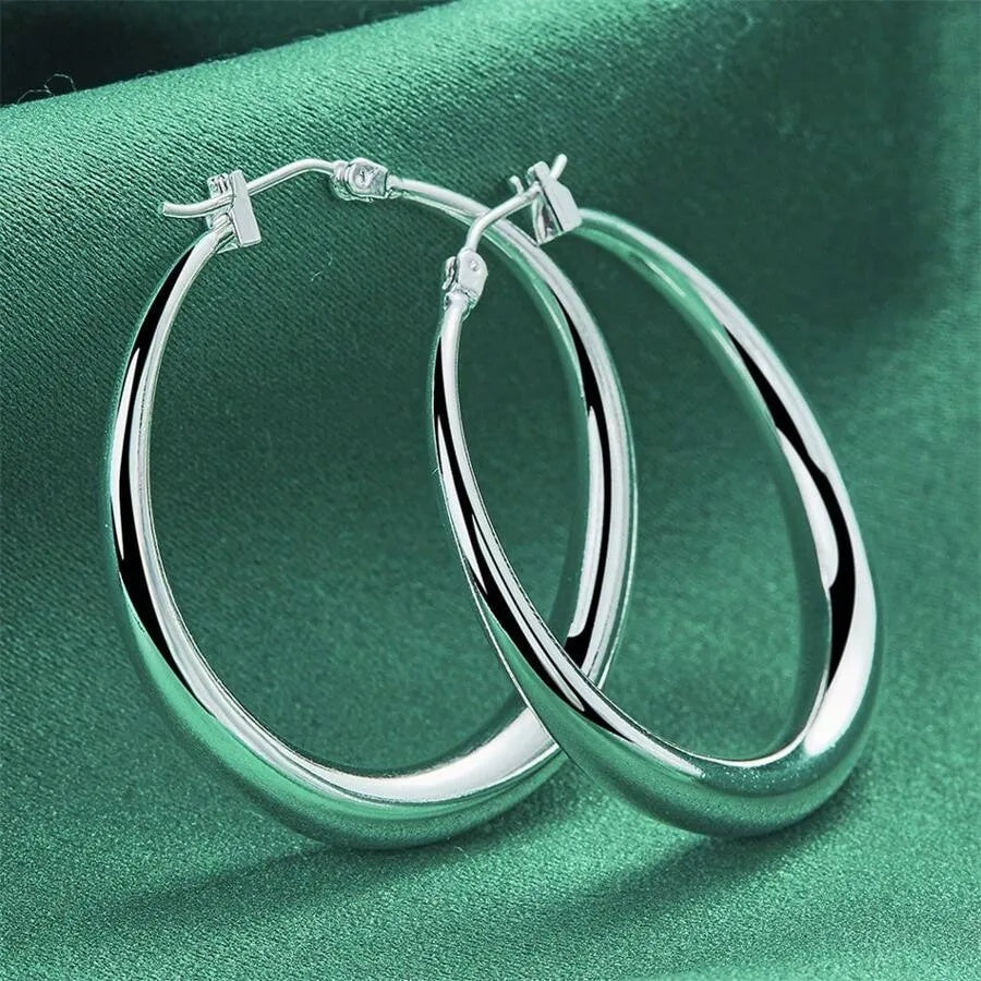 1PAIR Elegant 1 Pair 925 Silver 36MM Polished Round Hoop Earrings Fashion For Women Luxury Gift Christmas Party Charm Jewelry