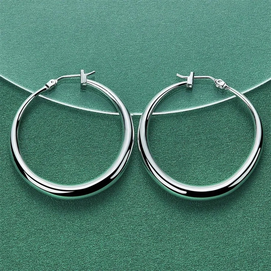 1PAIR Elegant 1 Pair 925 Silver 36MM Polished Round Hoop Earrings Fashion For Women Luxury Gift Christmas Party Charm Jewelry