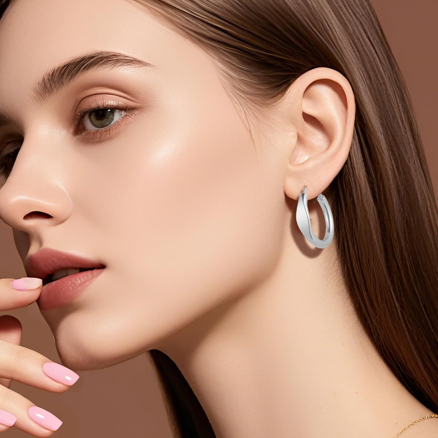 1 Pair Chunky Hoop Earrings for Women – Silver-Plated Stainless Steel Thick Hollow Tube Hoops, Hypoallergenic & Lightweight Design