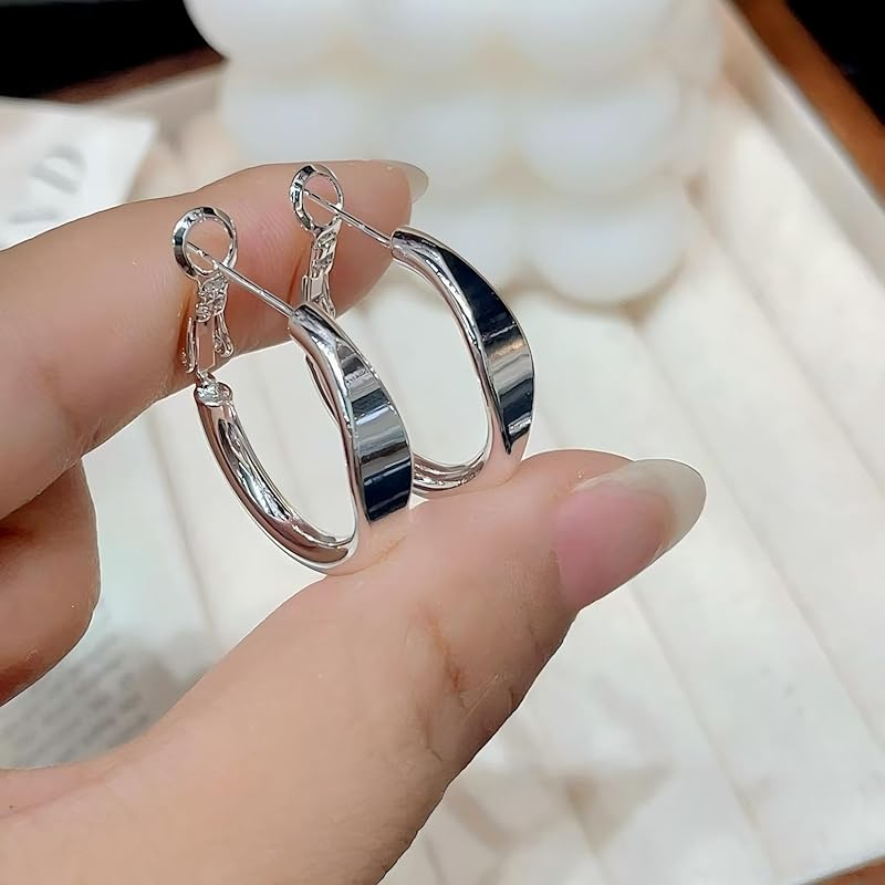 1 Pair Chunky Hoop Earrings for Women – Silver-Plated Stainless Steel Thick Hollow Tube Hoops, Hypoallergenic & Lightweight Design
