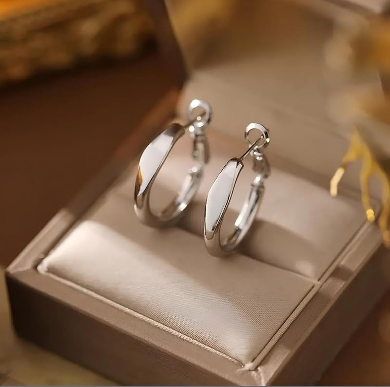 1 Pair Chunky Hoop Earrings for Women – Silver-Plated Stainless Steel Thick Hollow Tube Hoops, Hypoallergenic & Lightweight Design