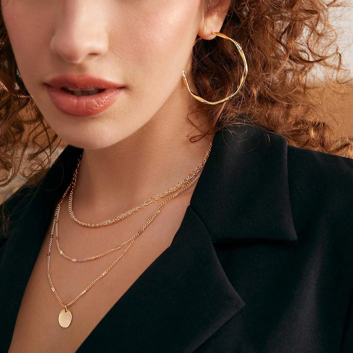 1PAIR-GOLD Textured Twist Design Hoop Earrings