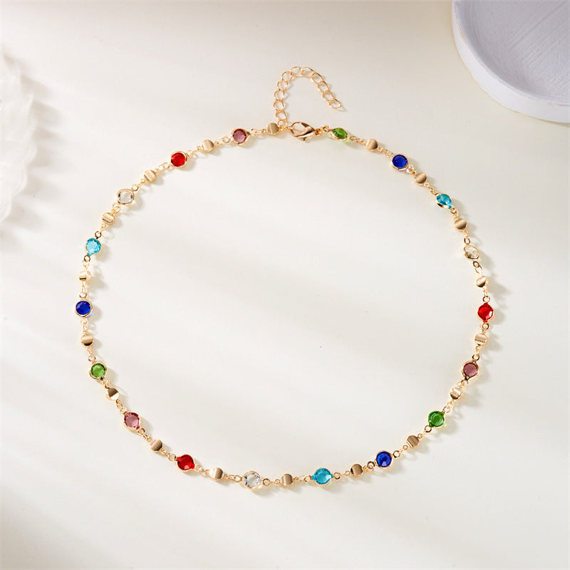 1PC Charming Colorful Round Rhinestone Jewelry, Perfect Gift for Women - Handcrafted Chain with Adjustable Length and Customizable Rhinestone Quantity