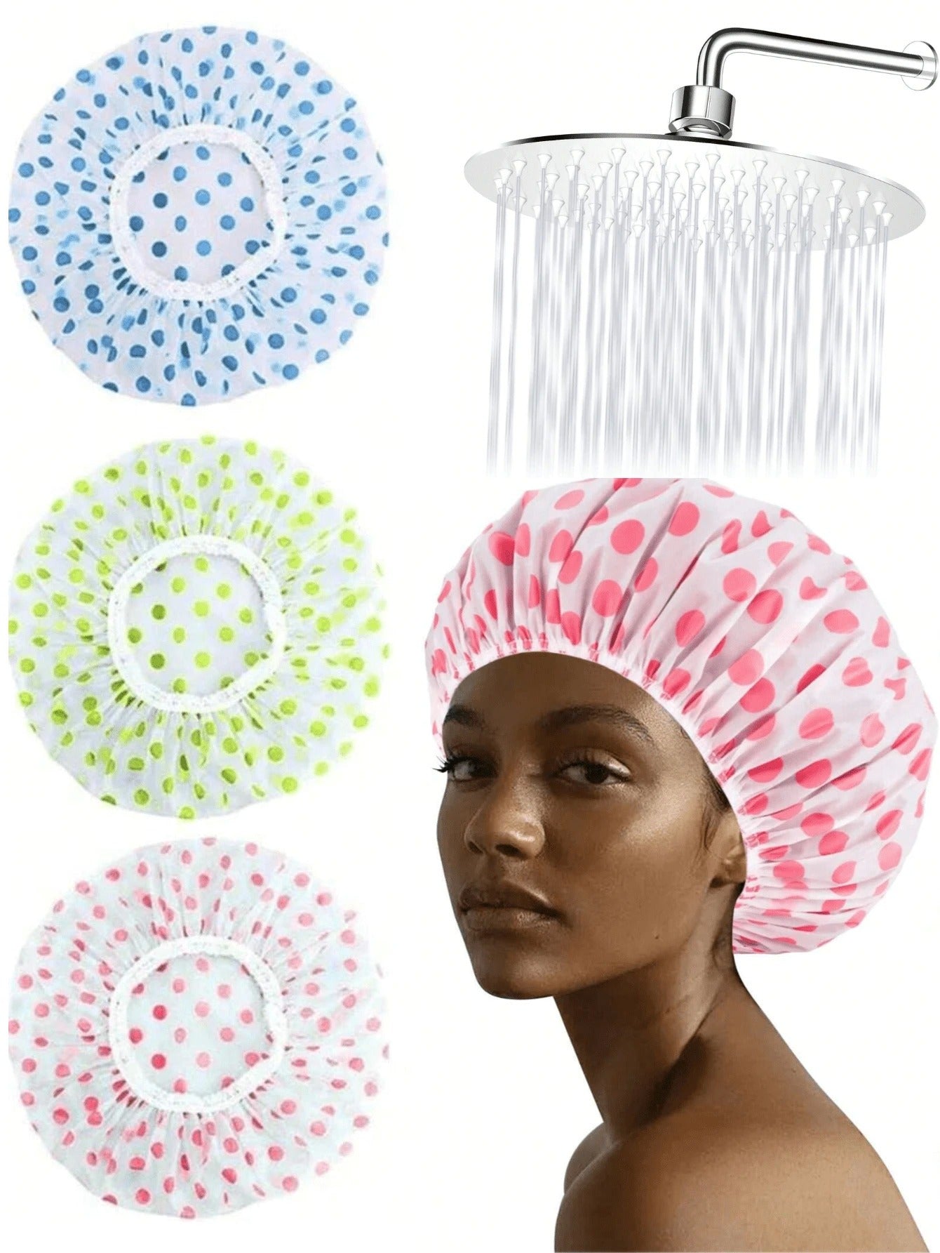 1PC EVA Shower Cap Waterproof Shower Cap Shower Head Cover Kitchen Anti-Oil Fume Thickened Elastic Reusable Shower Cap, Beauty Salon Spa Lace Elastic Band Flower Print Hat Hair Shower Cap,Bonnet,Shower Cap