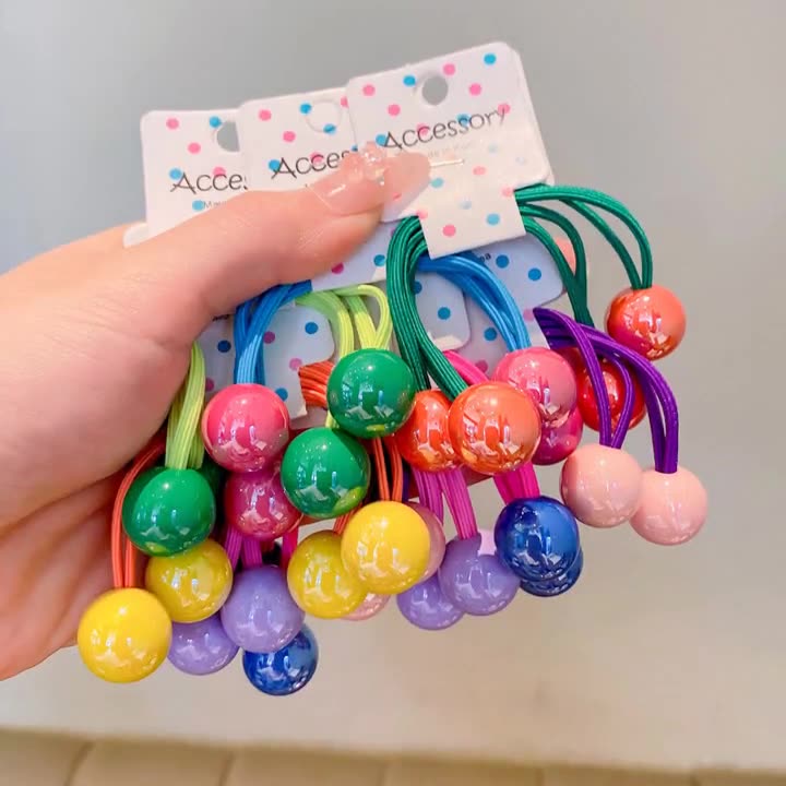 3PCS RANDOM COLOR Candy-Colored Ball Ornament Hair Accessories , Dual-Color Hair Bobbles, Non-Damaging Ponytail Holders, Ideal For Summer Wear ,Parties, And Special Occasions