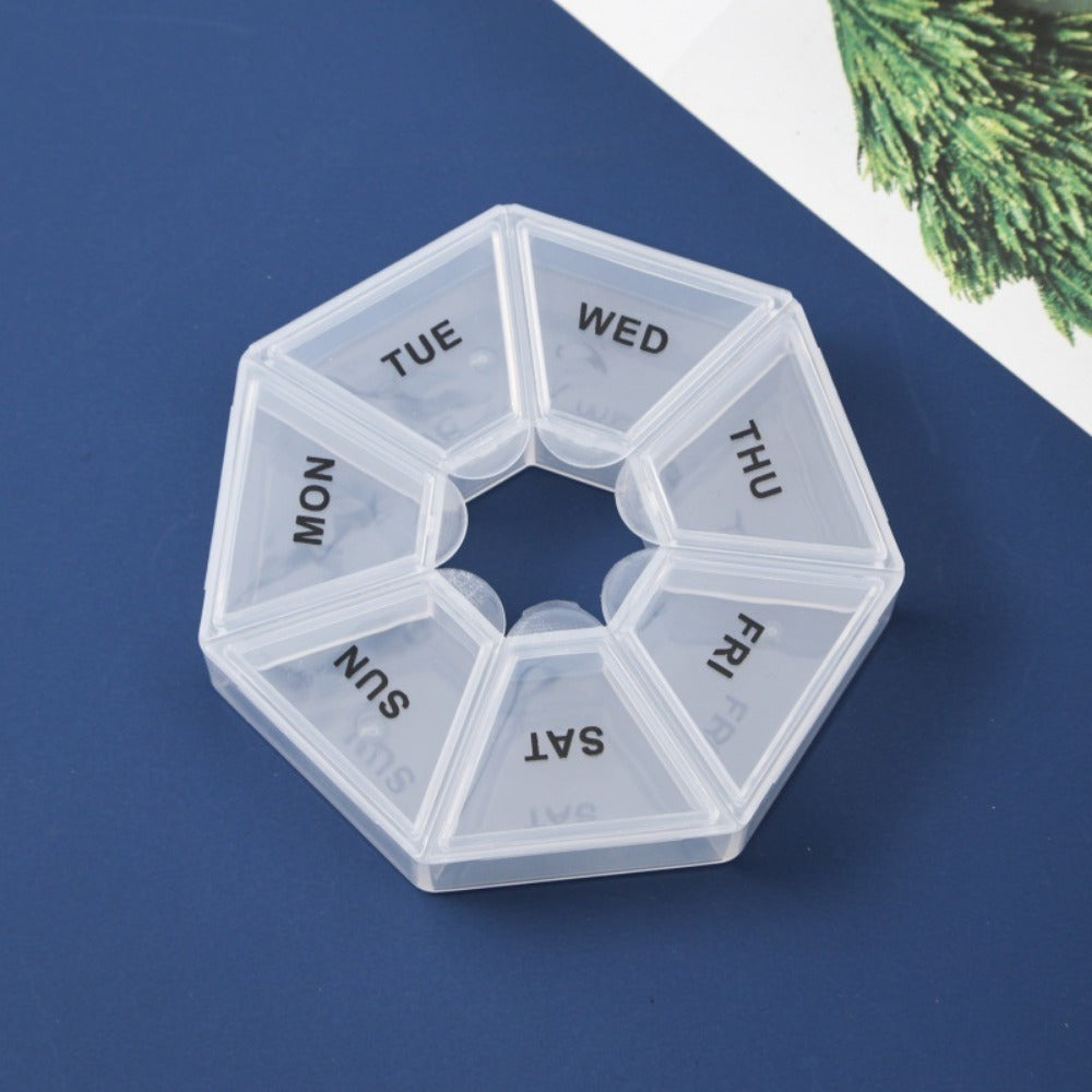 1PC 7-Day Pill Organizer |   Round Weekly Planner With Single-Hand Lock |   Durable Safe Plastic Material |   Large Travel Size |   Bright Colors For Vitamins & Supplements |   Fish Oil Storage Box