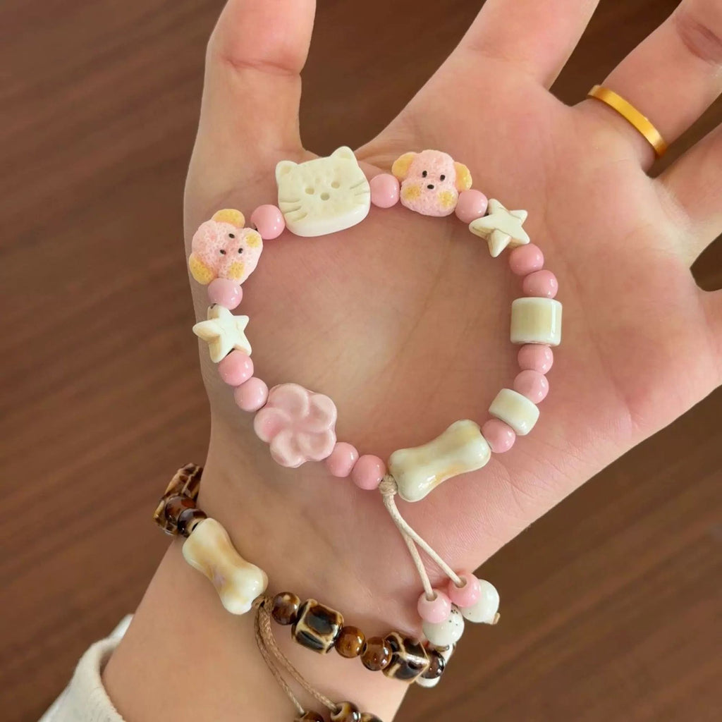 1PC Lovely Cat & Dog Ceramic Bracelet – Stylish High-Quality Braided Jewelry for Best Friends, Couples & Bestie Pairs
