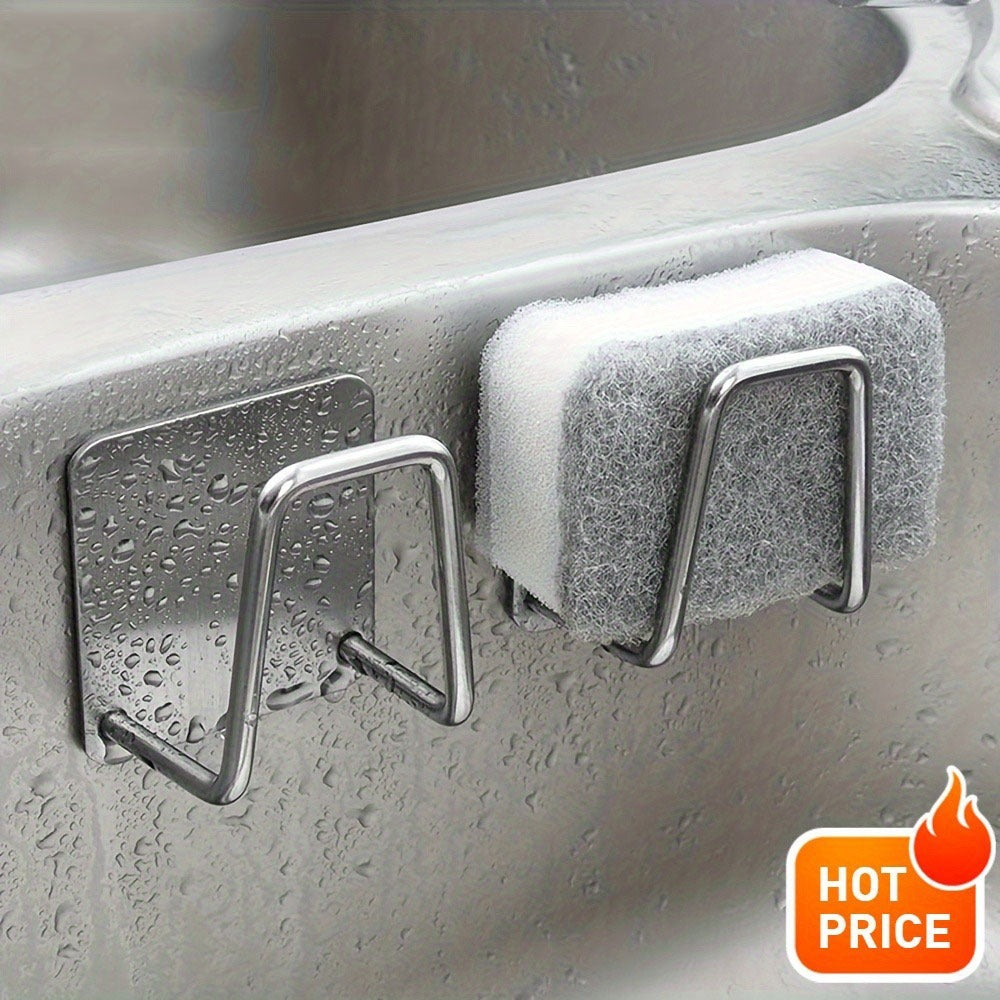 1PC Stainless Steel Kitchen Sink Storage Boxes, Storage Hooks, No-Drill Sponge Holder And Drainage Holder|Wall Mounted Storage Clothing And Accessories Door Hanger