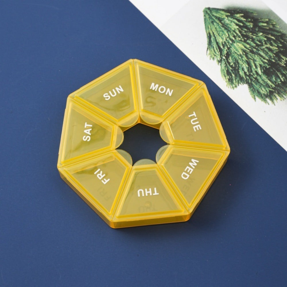 1PC 7-Day Pill Organizer |   Round Weekly Planner With Single-Hand Lock |   Durable Safe Plastic Material |   Large Travel Size |   Bright Colors For Vitamins & Supplements |   Fish Oil Storage Box