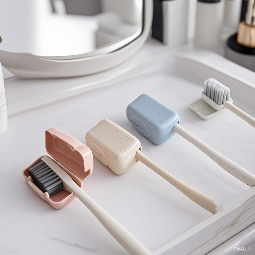 4PCS-1Pack Ultra-Portable Toothbrush Head Covers - Hygiene Protection Caps, Soft Colors (Mint Green, Light Blue, Beige, Pink), Fragrance-Free, Suitable For Home, Travel, Daily Use, And Outdoor Adventures