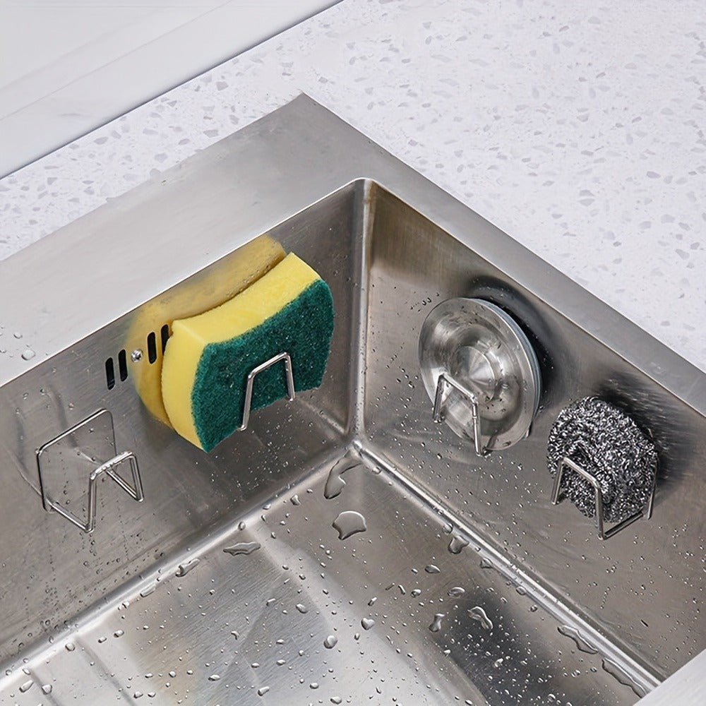 1PC Stainless Steel Kitchen Sink Storage Boxes, Storage Hooks, No-Drill Sponge Holder And Drainage Holder|Wall Mounted Storage Clothing And Accessories Door Hanger