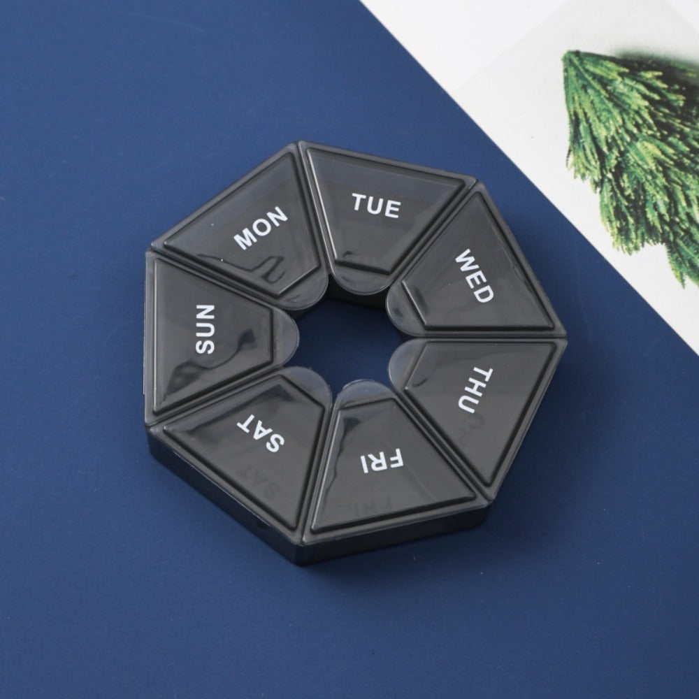 1PC 7-Day Pill Organizer |   Round Weekly Planner With Single-Hand Lock |   Durable Safe Plastic Material |   Large Travel Size |   Bright Colors For Vitamins & Supplements |   Fish Oil Storage Box