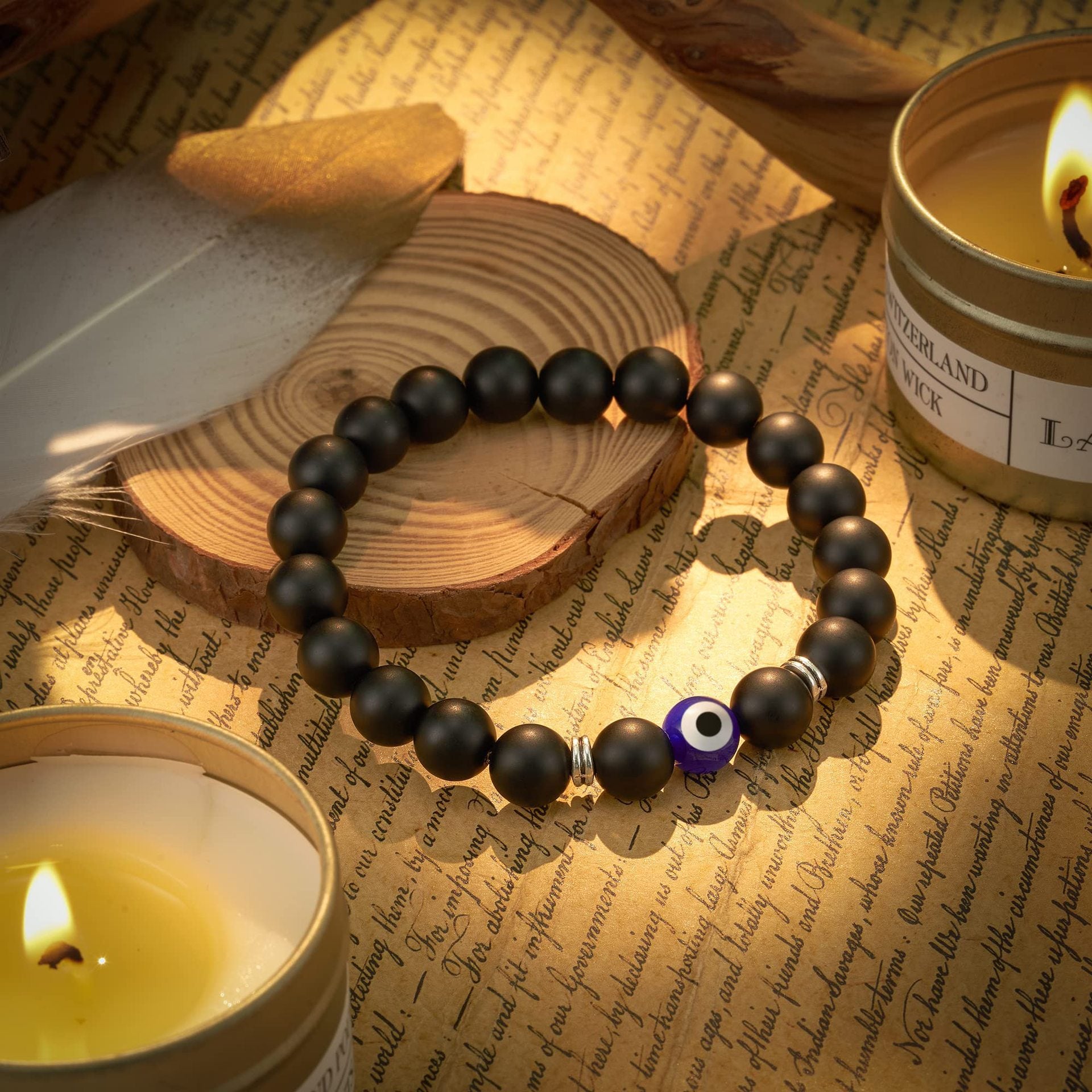 1pc Obsidian Acrylic Evil Eye Bead Elastic Bracelet For Women, Suitable For Daily Wear
