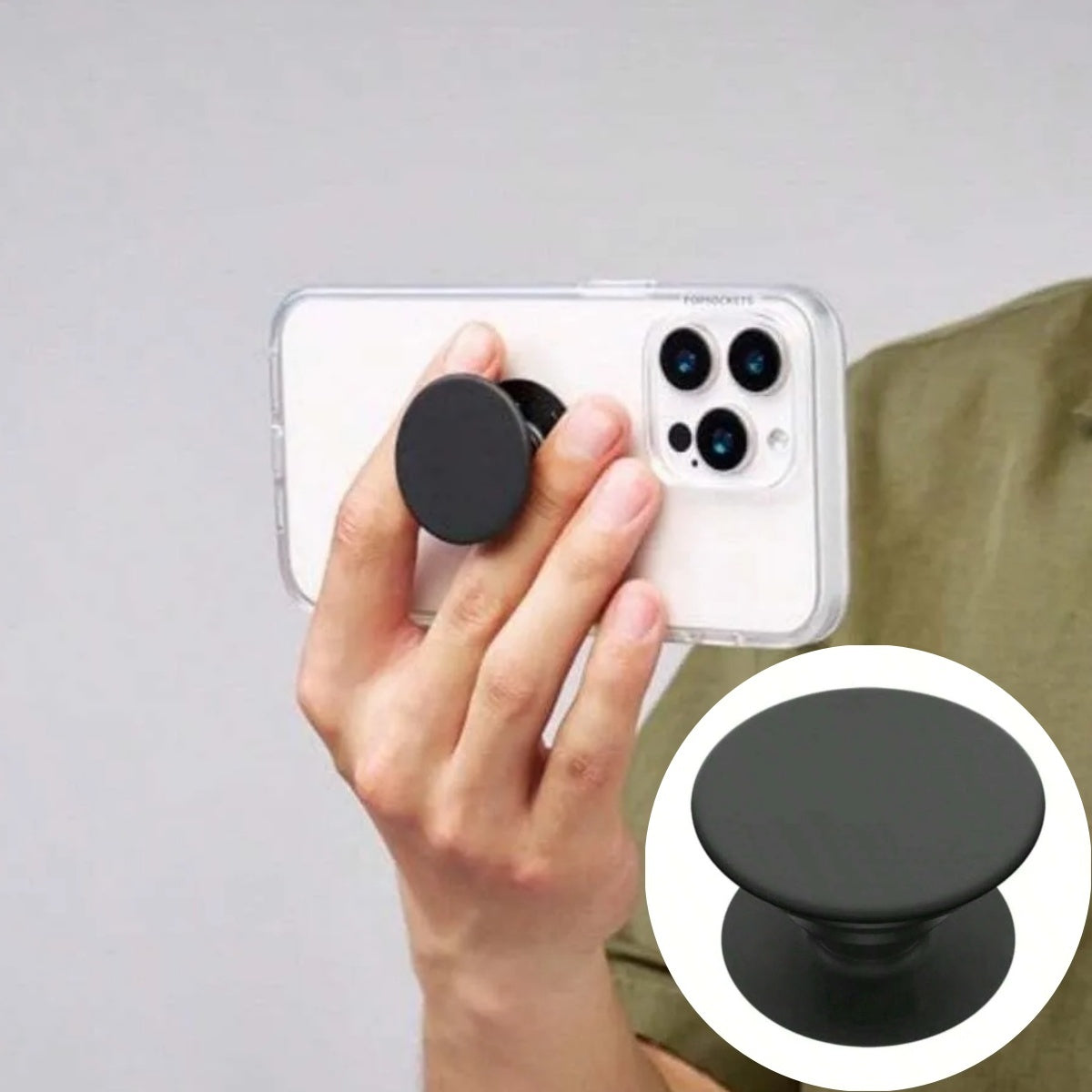 1PC Phone Grip With Expanding Kickstand Adhesive Grip Black