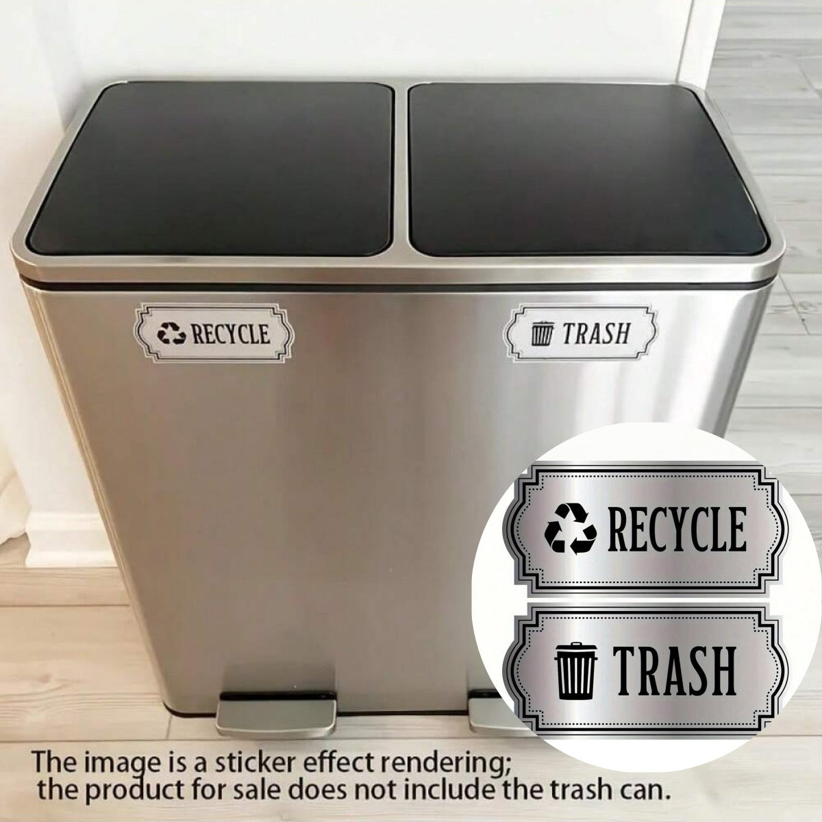 2pcs Recycle And Trash Bin Decal Stickers - Premium PE Material, Brushed Silver Vinyl - Easy To Apply, Waterproof & UV Resistant