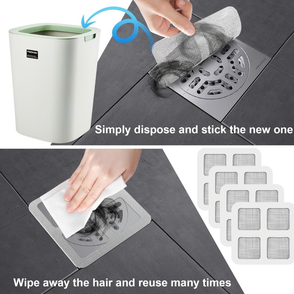 10PCS Disposable Shower Drain Hair Catcher Stickers - Easy-To-Use Bathroom And Bathtub Plastic Mesh Filter Cover, Efficient Hair And Debris Blocker For Sink And Drain Back To School