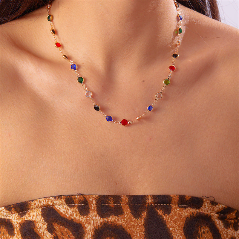 1PC Charming Colorful Round Rhinestone Jewelry, Perfect Gift for Women - Handcrafted Chain with Adjustable Length and Customizable Rhinestone Quantity