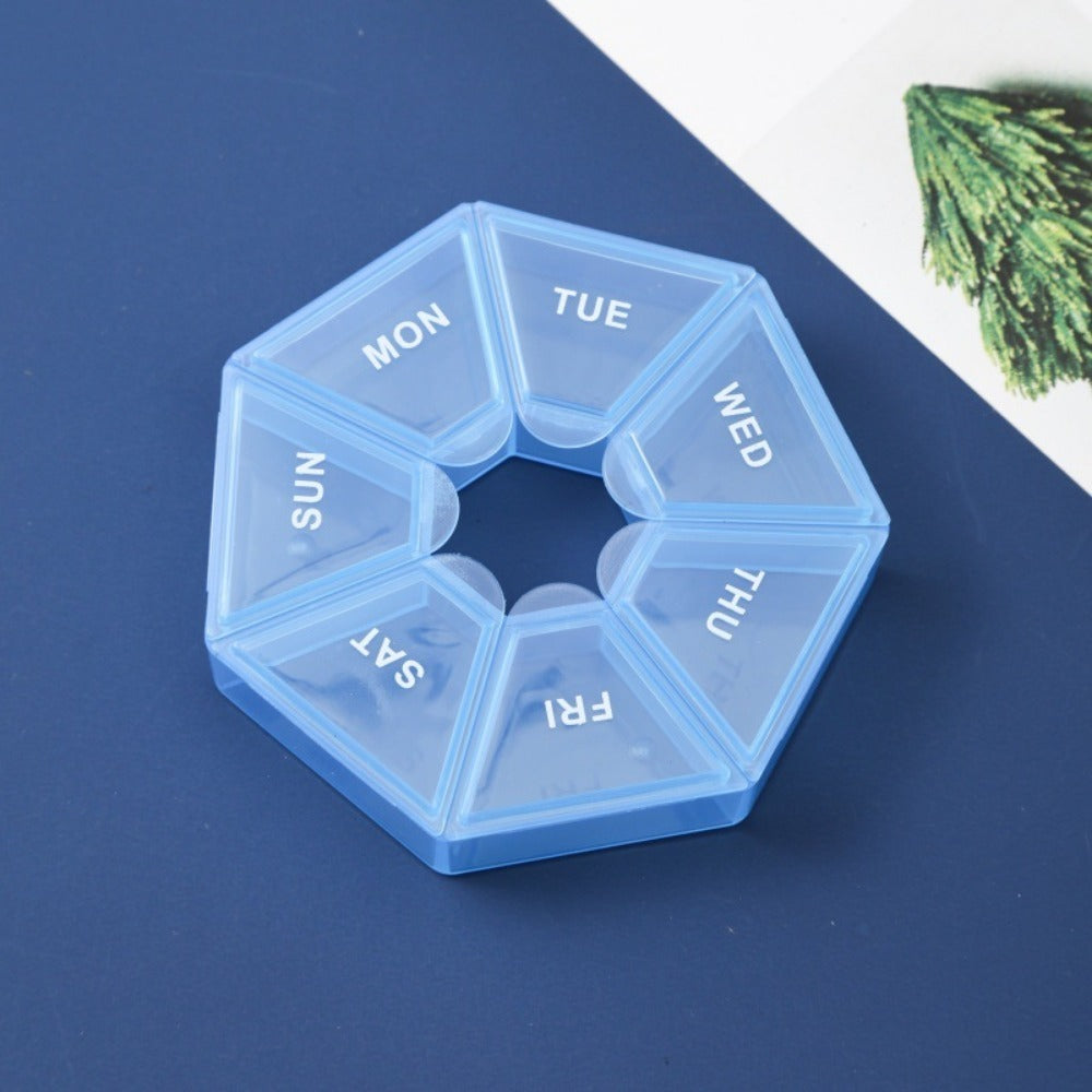 1PC 7-Day Pill Organizer |   Round Weekly Planner With Single-Hand Lock |   Durable Safe Plastic Material |   Large Travel Size |   Bright Colors For Vitamins & Supplements |   Fish Oil Storage Box