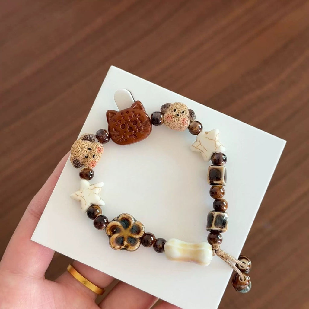 1PC Lovely Cat & Dog Ceramic Bracelet – Stylish High-Quality Braided Jewelry for Best Friends, Couples & Bestie Pairs