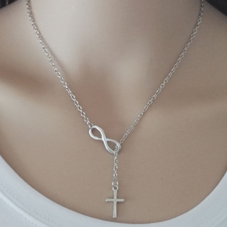 1PC Simple Lucky Number 8 Cross Pendant Choker – Versatile Unisex Jewelry Worn by Men and Wome
