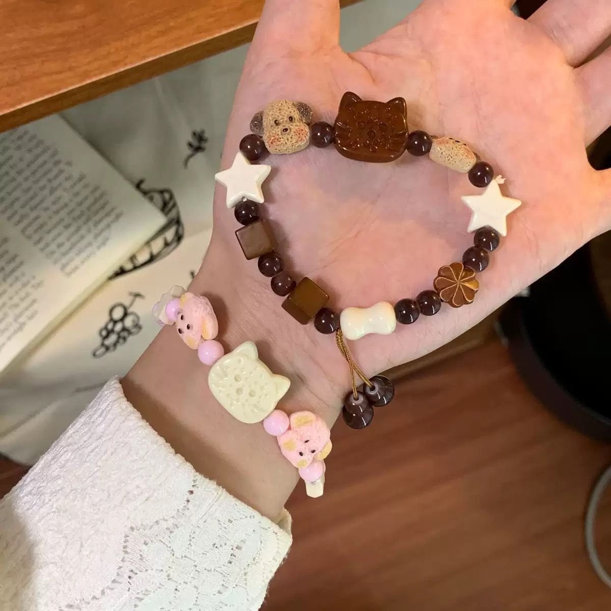 1PC Lovely Cat & Dog Ceramic Bracelet – Stylish High-Quality Braided Jewelry for Best Friends, Couples & Bestie Pairs