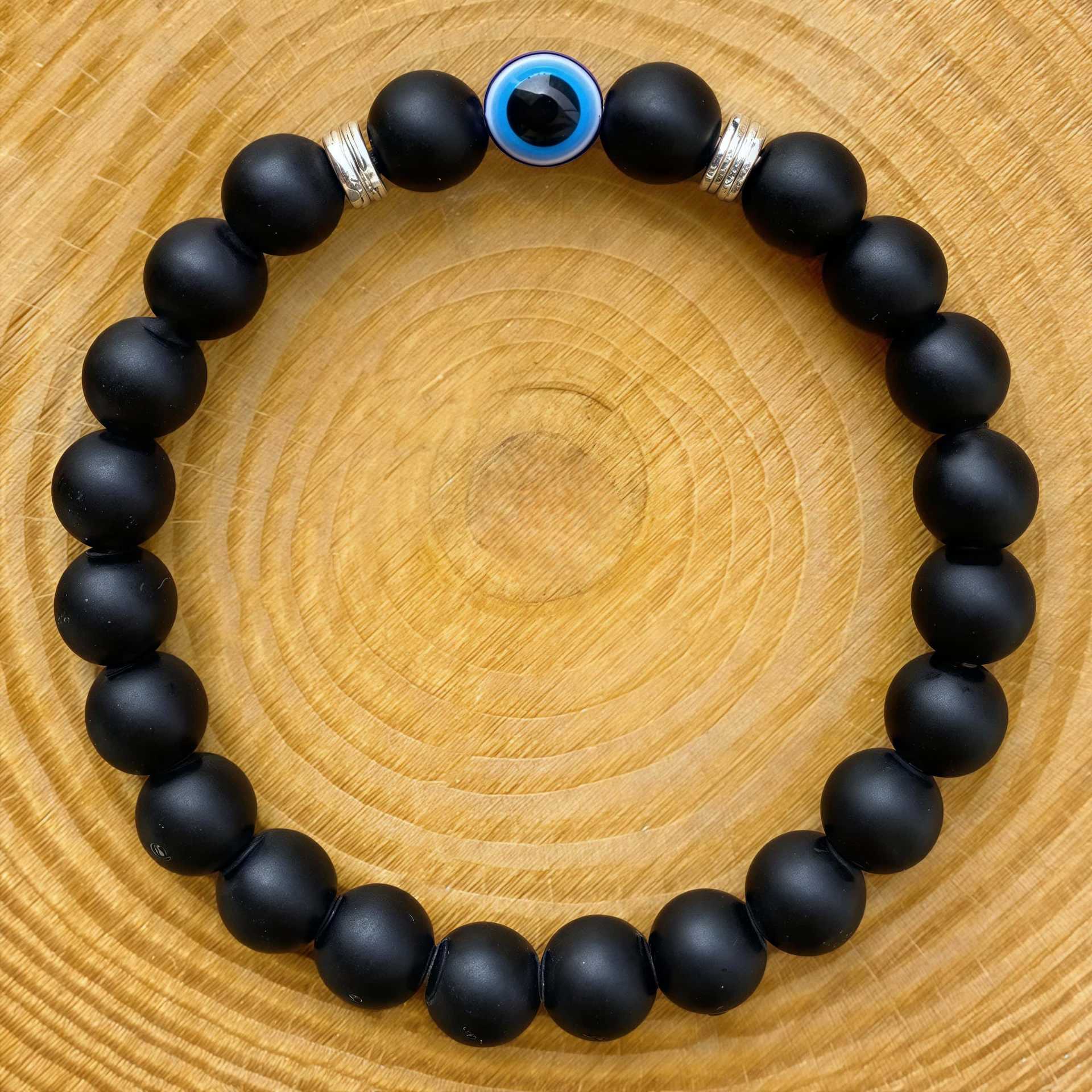 1pc Obsidian Acrylic Evil Eye Bead Elastic Bracelet For Women, Suitable For Daily Wear